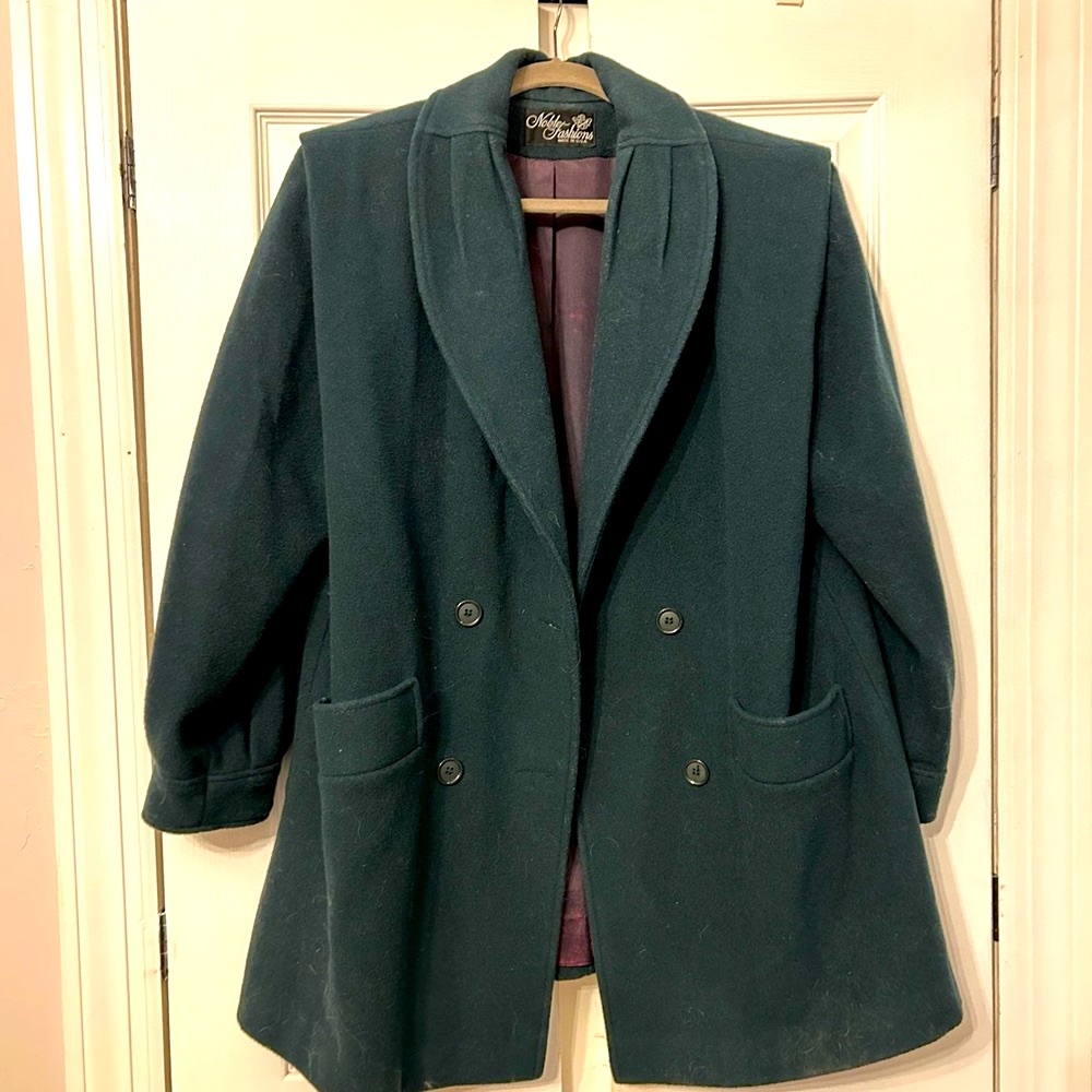 Vintage 80s Noble Fashion Green Pea Coat